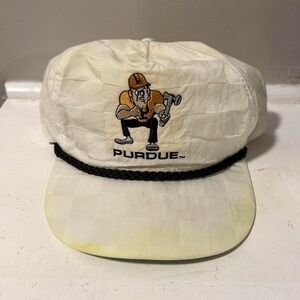 Vintage 90s Purdue boilermakers white trucker style roped strap back hat cap